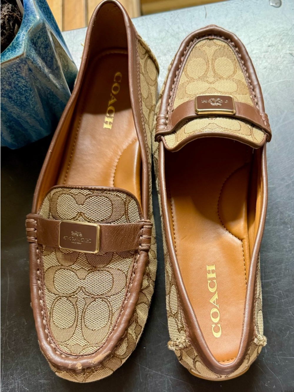 Coach Tan & Brown Signature Canvas Penny Loafers Size 11 Great Condition - Picture 8 of 13